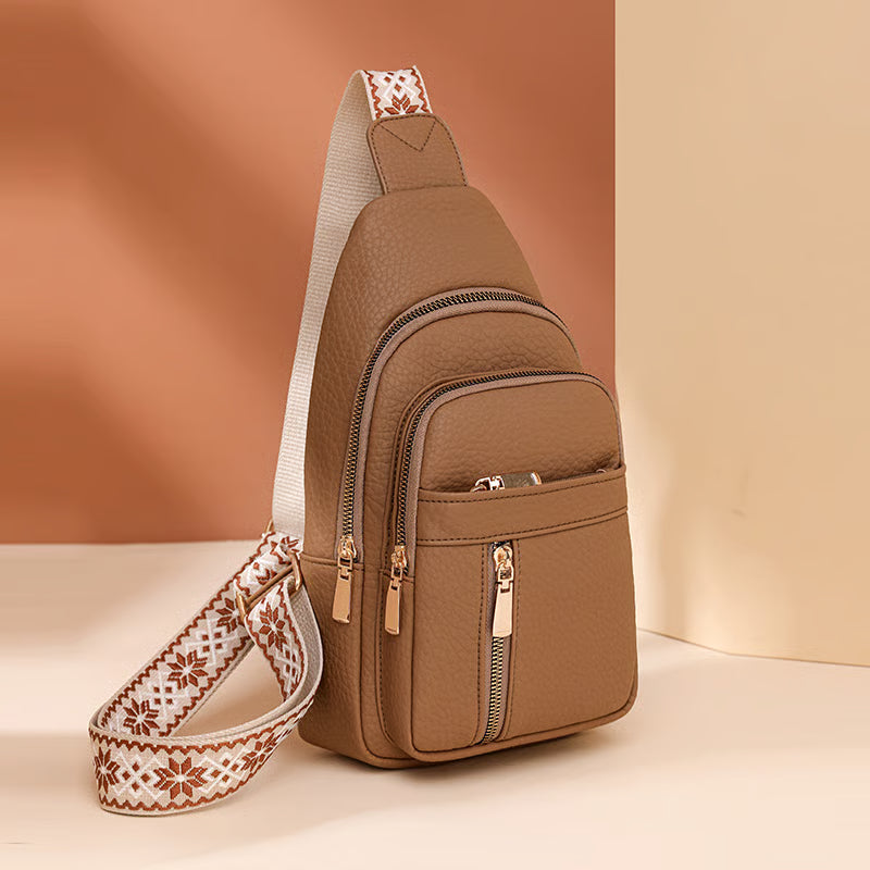 LuxeCarry – Minimalist Solid Color Crossbody Bag – Updated PU-Brown