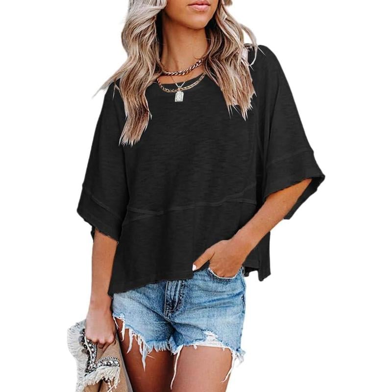 PureEase – Oversized Crewneck Comfort Summer Top – Black / S