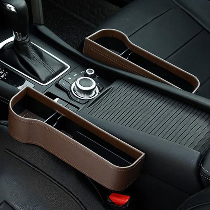 DriveMate – Multi Pocket Leather Car Seat Storage Organizer – Brown / 1 Pair / ABS