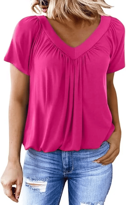 AuraFit | Classic Women’s V-Neck Casual Tee – Hot Pink / S