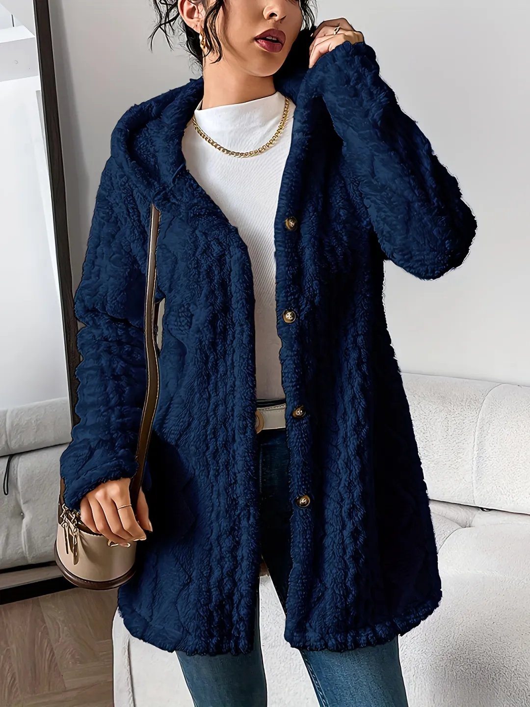 CloudSilk – Effortless Chic Hooded Dress – Navy / S（US 4）