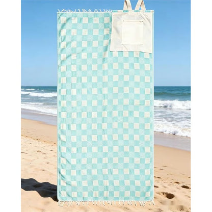 CoastCarry – Sand-Resistant Towel Backpack for Beach Days – Blue / 37" x 67" (93cm x 170cm)