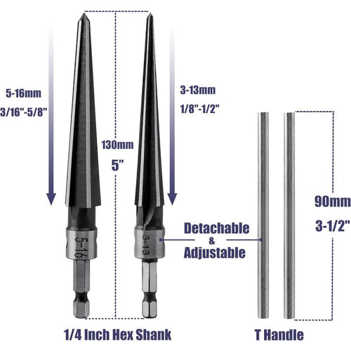 ReamPro – Precision Tapered Hole Reamer Tool – 2-Piece Hex Set (3-13mm + 5-16mm)