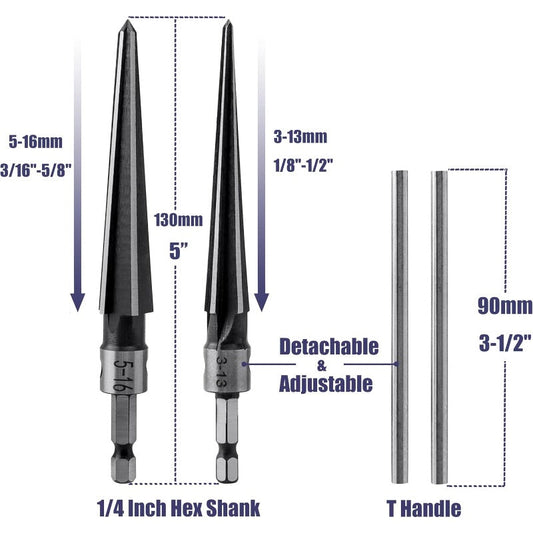 ReamPro – Precision Tapered Hole Reamer Tool – 2-Piece Hex Set (3-13mm + 5-16mm)