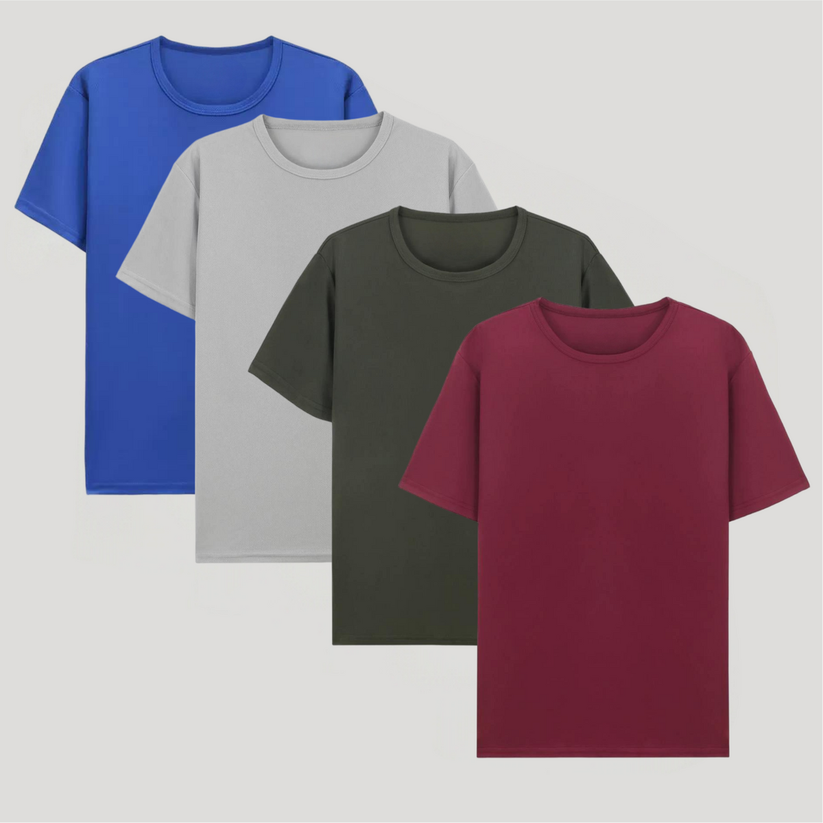 PrimeWear – Athletic Comfort Short Sleeve T Shirt Pack – Red wine+Gray+Army green+Light Blue / S