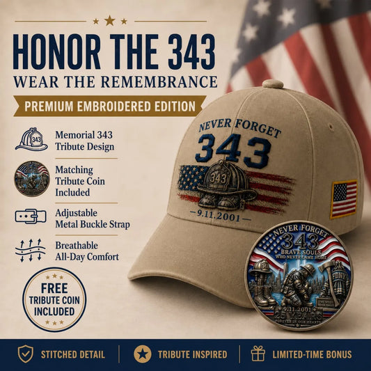 ValorMark – Premium 343 Memorial Legacy Cap – Khaki / One Size Fits Most(Adjustable) / Free Honor Coin With Every Cap Purchase