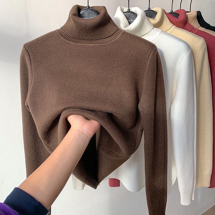 GlowThread – Cozy Turtleneck Pullover Sweater – Coffee / One size