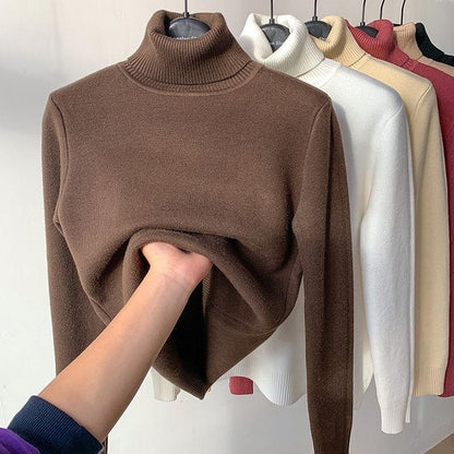 GlowThread – Cozy Turtleneck Pullover Sweater – Coffee / One size