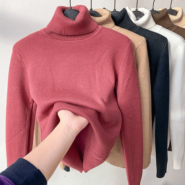 GlowThread – Cozy Turtleneck Pullover Sweater – Rose red / One size