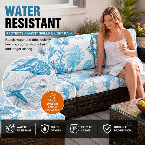 PatioLuxe – Stretch Seat Cushion Cover – Light Blue Ocean / Buy 1 Set (4 pcs)