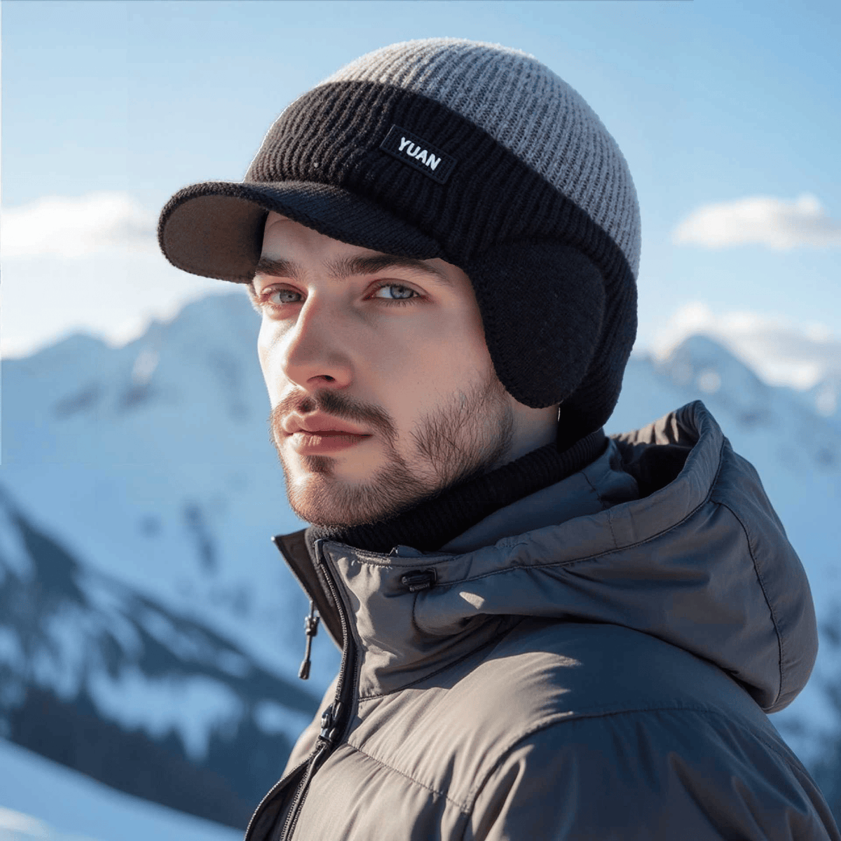 FrostGuard – Winter Knitted Earflap Hat for Men – Gray