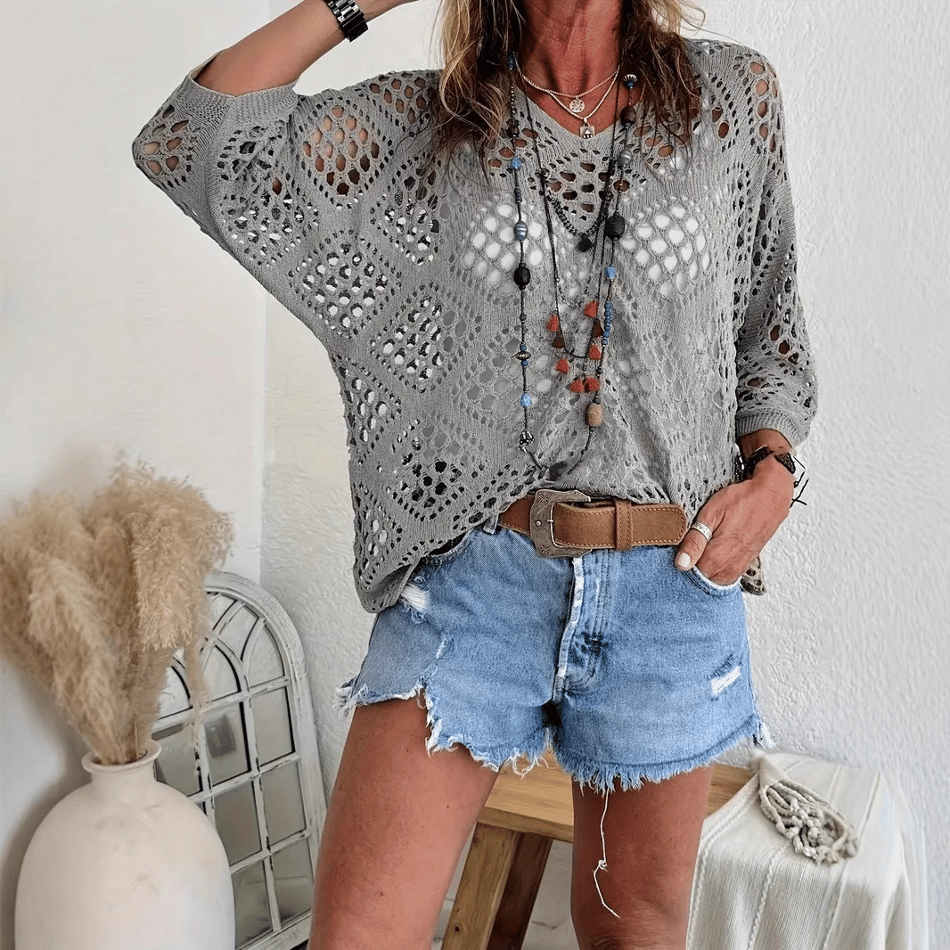 LunaCrochet – Summer Bohemian Top – Grey / S
