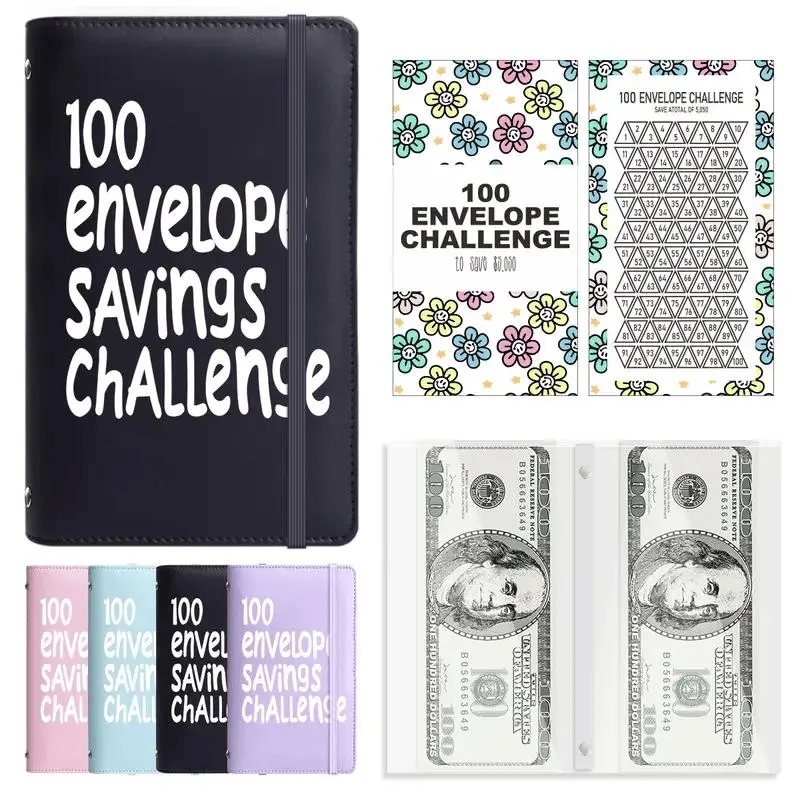 100 Envelope Savings Challenge Book – Super Fast Delivery / Black