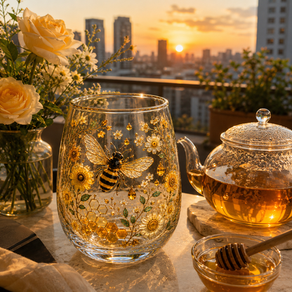 HoneyGlow Garden - Bee Glass Tea Cup – image 2
