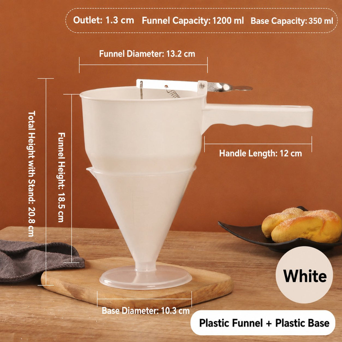 DoughDrip – Precision Batter Control Dispenser – White Plastic Funnel  (40OZ)