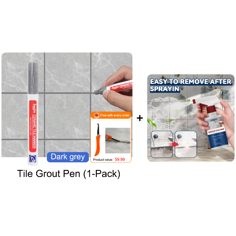 MouldShield – Anti Mould Ceramic Tile Joint Pen – Dark grey / With Multi-Effect Mold Remover Spray