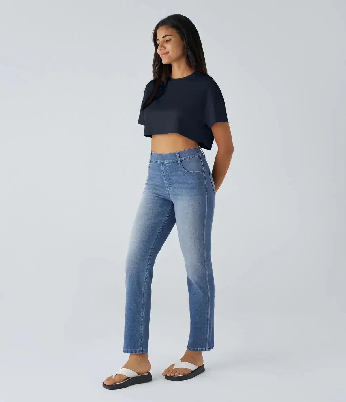Halara Flex™ – Ultra-stretch high-waist pants for all-day comfort – Medium Blue Denim / S