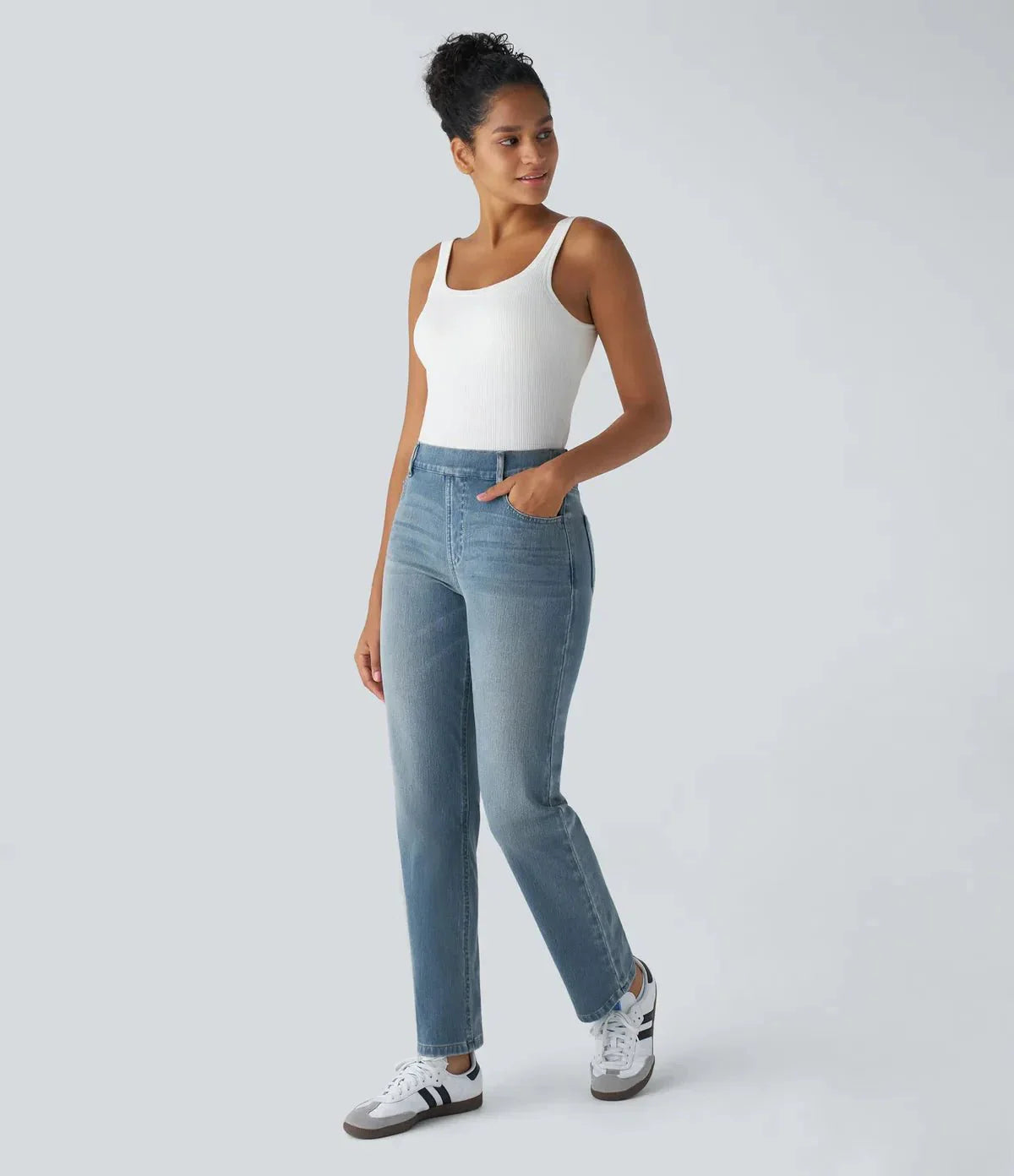 Halara Flex™ – Ultra-stretch high-waist pants for all-day comfort – Light Blue Denim / S