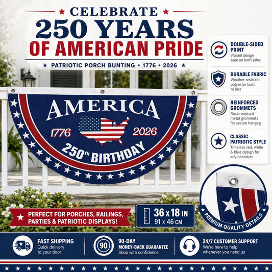 VeteranMade - USA 250 Years Commemorative Banner – A / Small- 18 x 36 inches