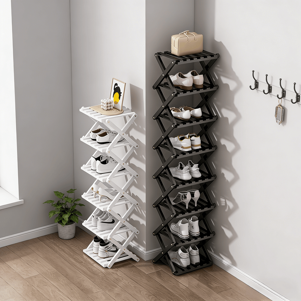 The 9-Tier No-Assembly Bamboo Rack ! – Black / 3 Tier