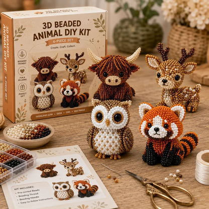 BeadCraft Mini – Tiny 3D Beaded Animal DIY Kit – Woodland Friends