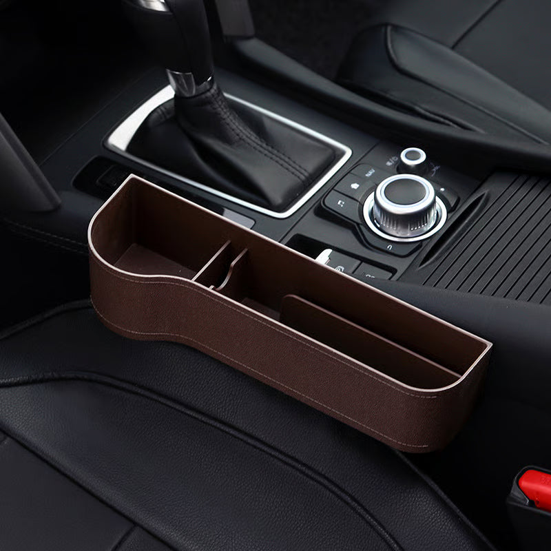 DriveMate – Multi Pocket Leather Car Seat Storage Organizer – Brown / Left Seat / ABS
