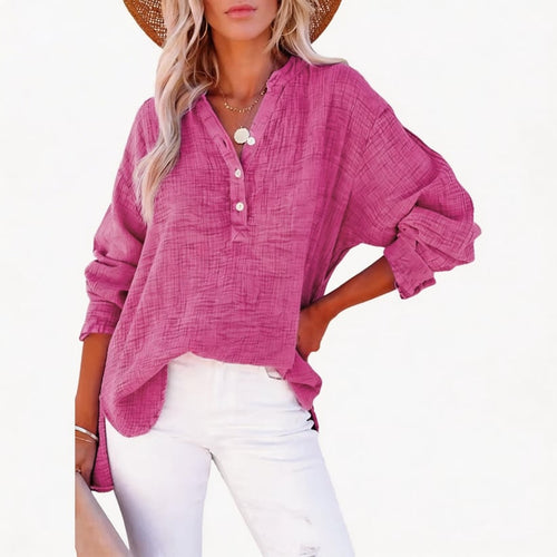 CloudFit – Women’s Casual Oversized Gauze Blouse – Bright pink / S