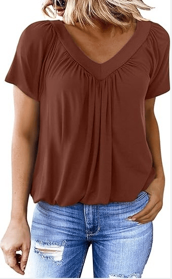 AuraFit | Classic Women’s V-Neck Casual Tee – Dark Brown / S