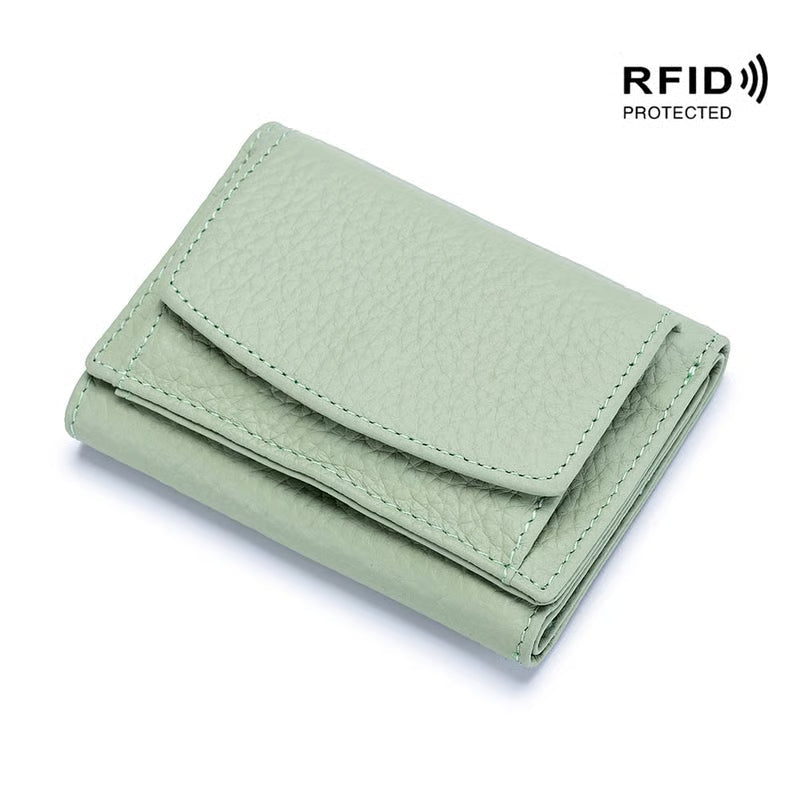 AuraVault - Premium Leather RFID Wallet – Light Green