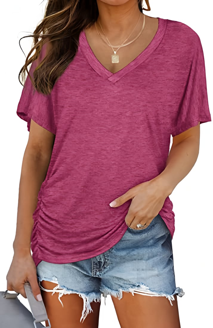 LunaFlow – V-Neck Loose Fit Top – Wine / S