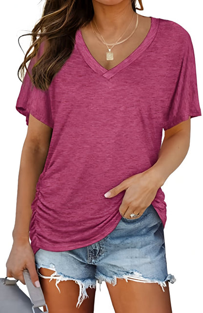 LunaFlow – V-Neck Loose Fit Top – Wine / S