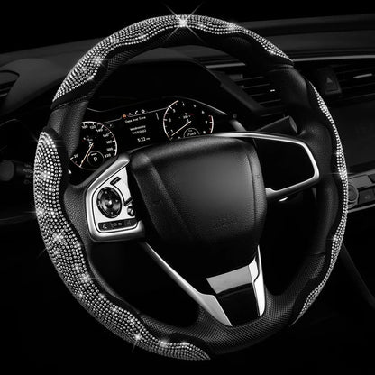 LuxiDrive – Crystal Studded Steering Wheel Cover – White / 3pcs