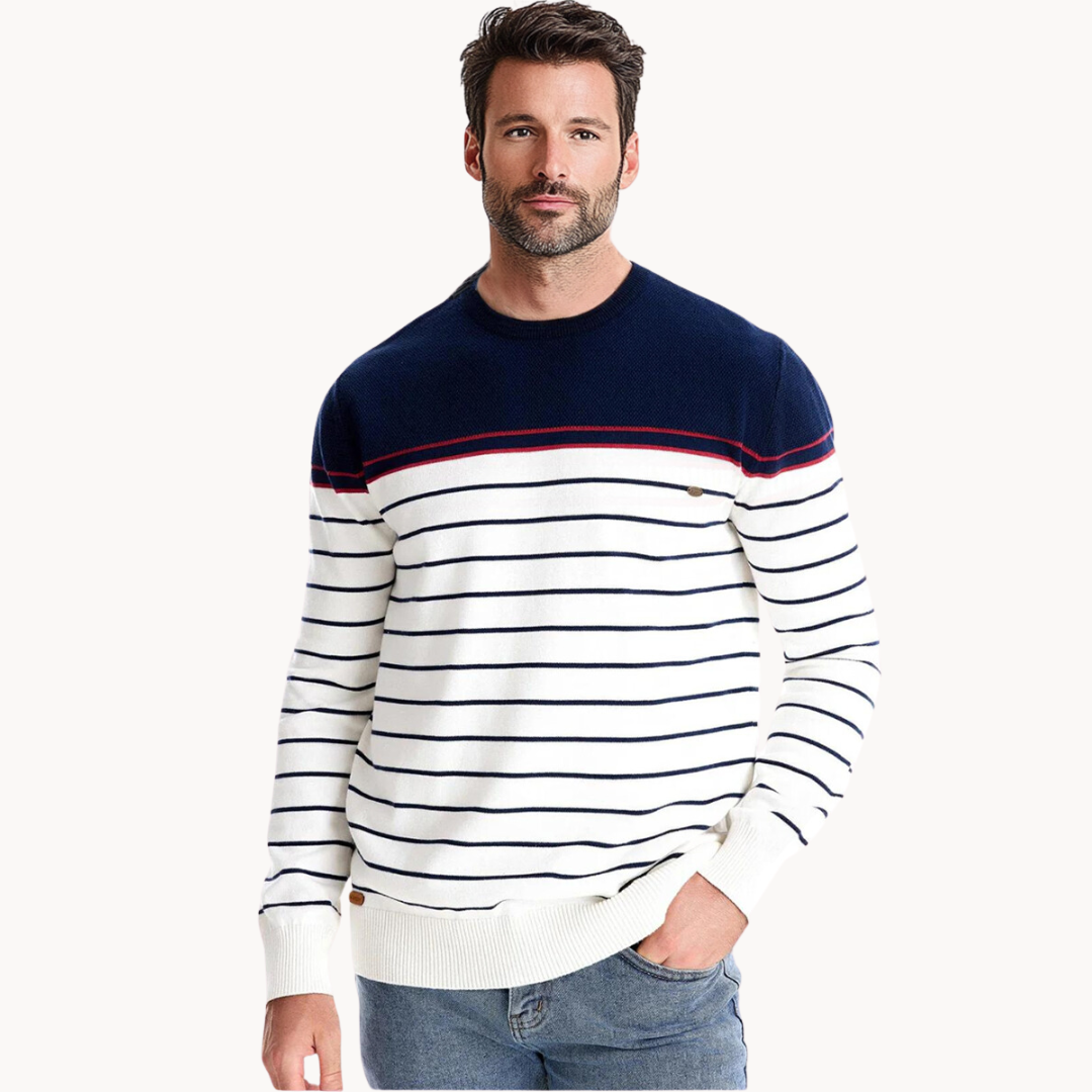 Atlantic Stripe Cotton Sweater – Navy / S