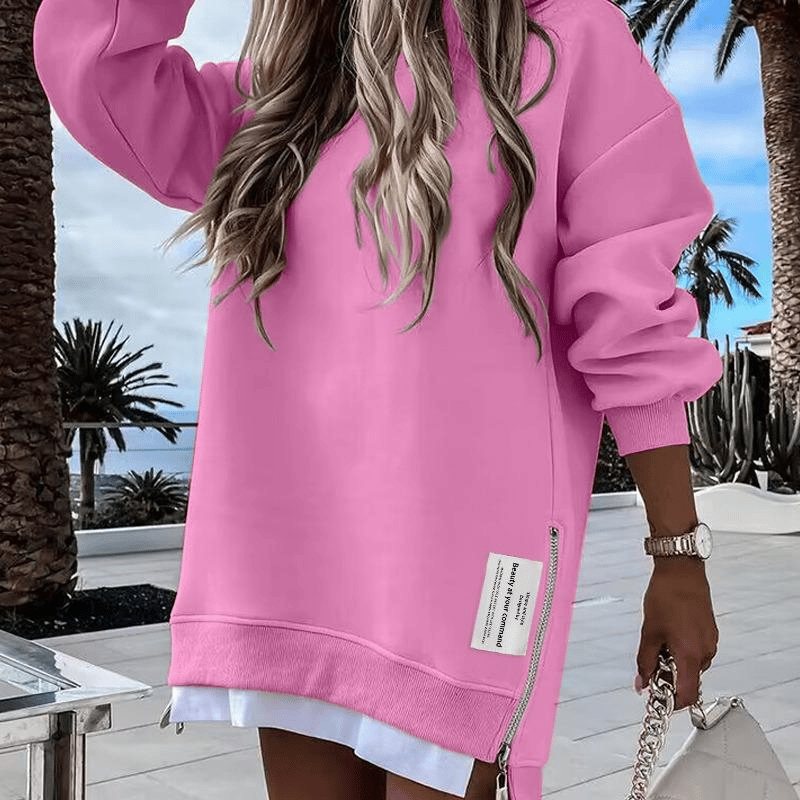 AuraWear – Comfortable Long Sleeve Pullover Casual Dress – Pink / S