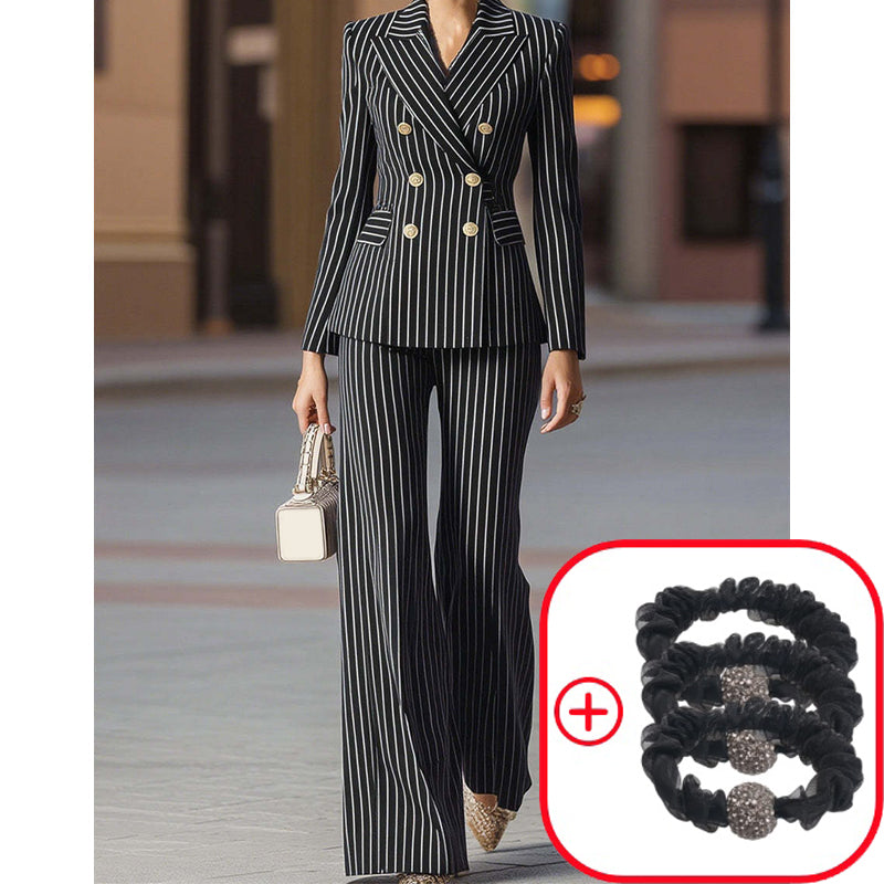 FemmeLine – Women’s Tailored Pinstripe Suit – Black / S / Suit + Hair ties (3 Pcs)