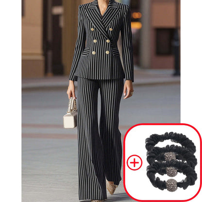 FemmeLine – Women’s Tailored Pinstripe Suit – Black / S / Suit + Hair ties (3 Pcs)