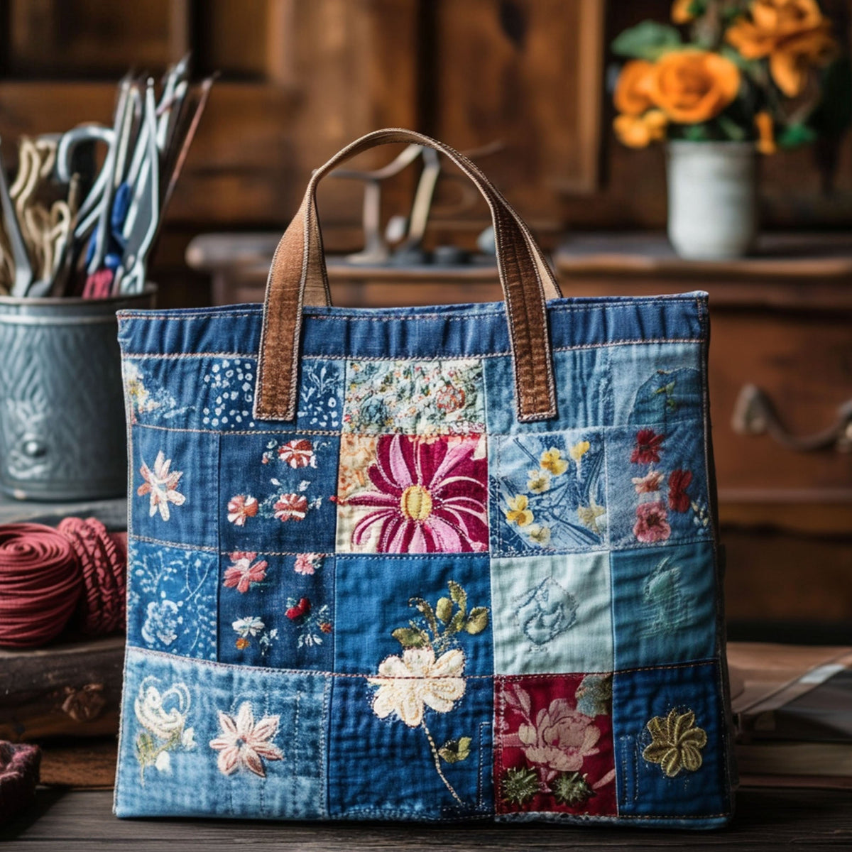 WaveTote – Quilted Pattern Cotton Blend Tote Bag – Short Bag (15"x14")