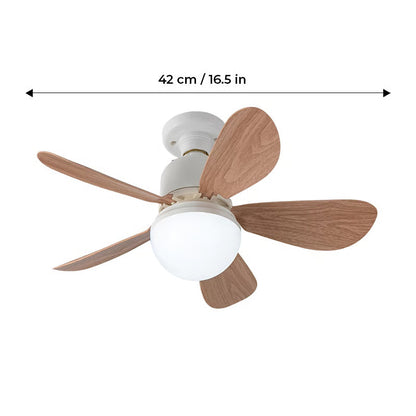BreezeGlow – Socket Ceiling Fan with Adjustable LED Lighting – 30W 16.5" Round | Wood Grain 5 blades