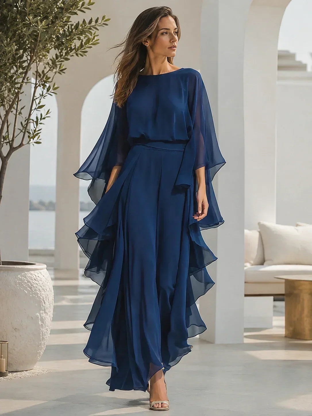 GraceLuxe – Elegant Chiffon Outfit Pants Set – image 5