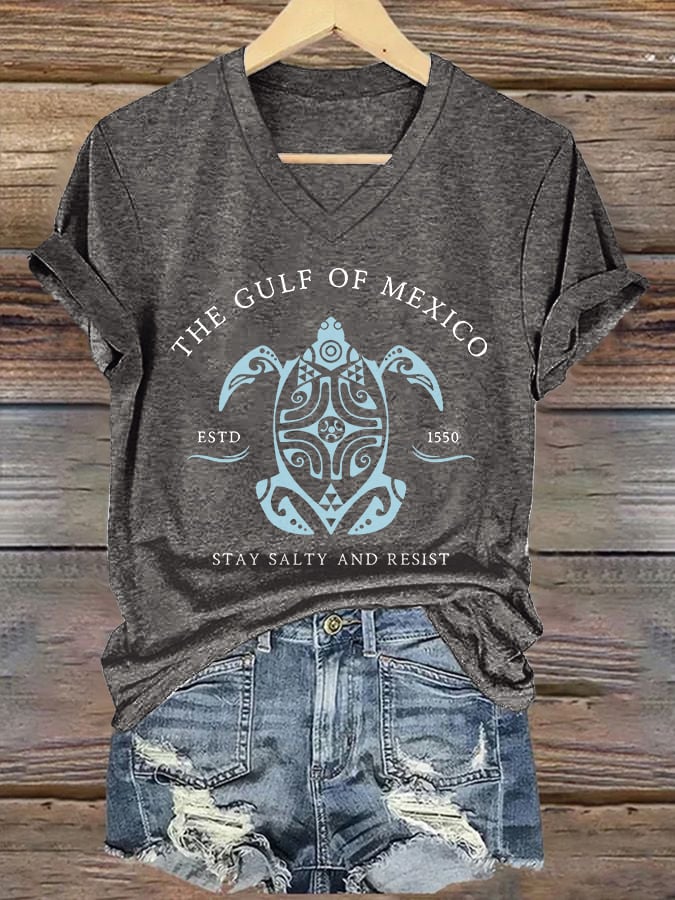 CoastMuse – Gulf Print V-Neck Women’s T-Shirt – Dark Grey / S