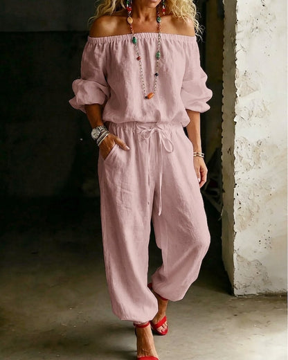 LuxeSilhouette – Off-Shoulder Tie Waist Jumpsuit – image 16