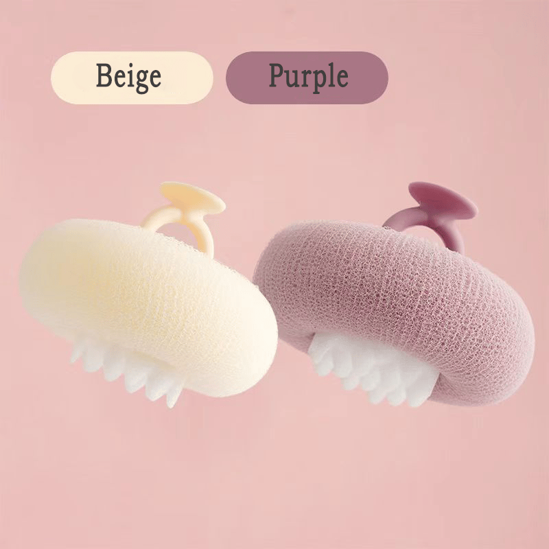 SpaPetal – Luxury Shower Sponge – Beige+Purple