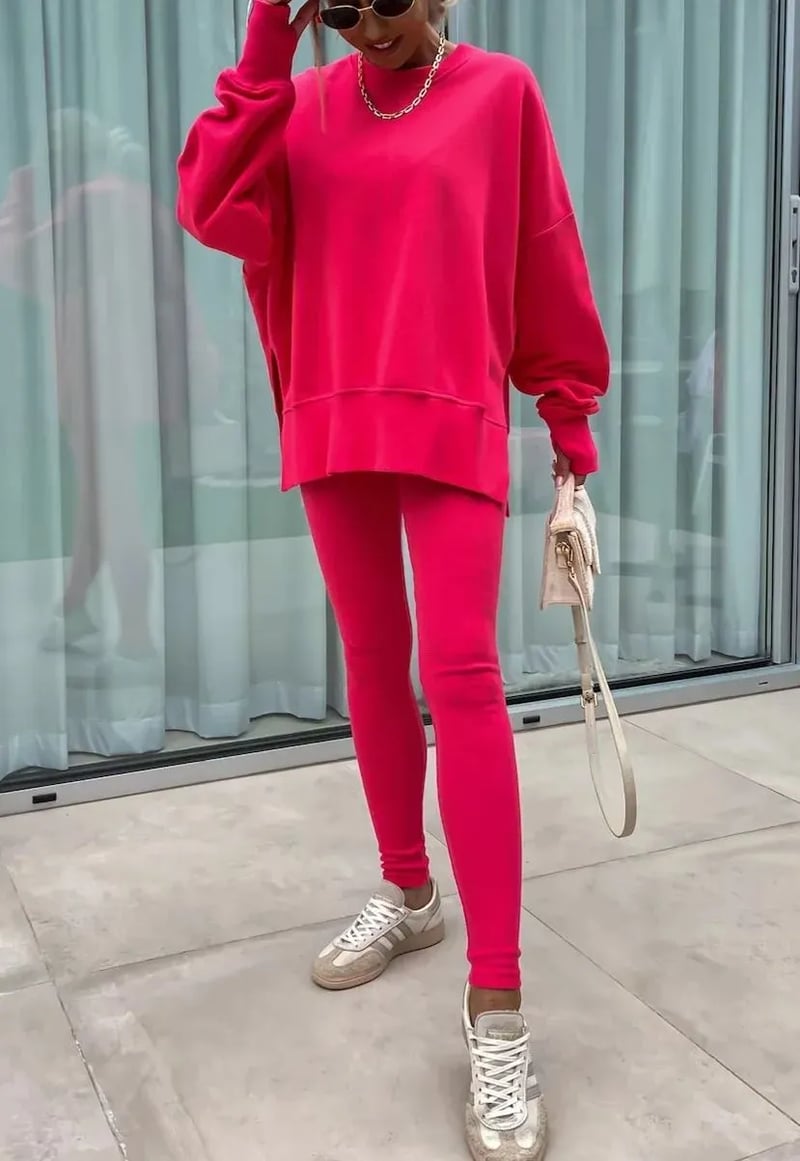 SoftEase – Comfy Slit Sweatshirt Two-Piece Set – Red / S