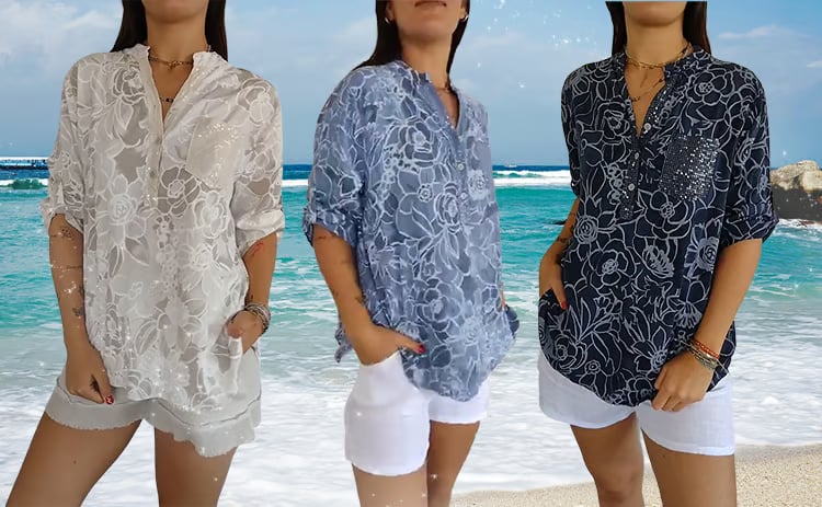 PrintLuxe – V-Neck Button-Down Printed Blouse – image 11