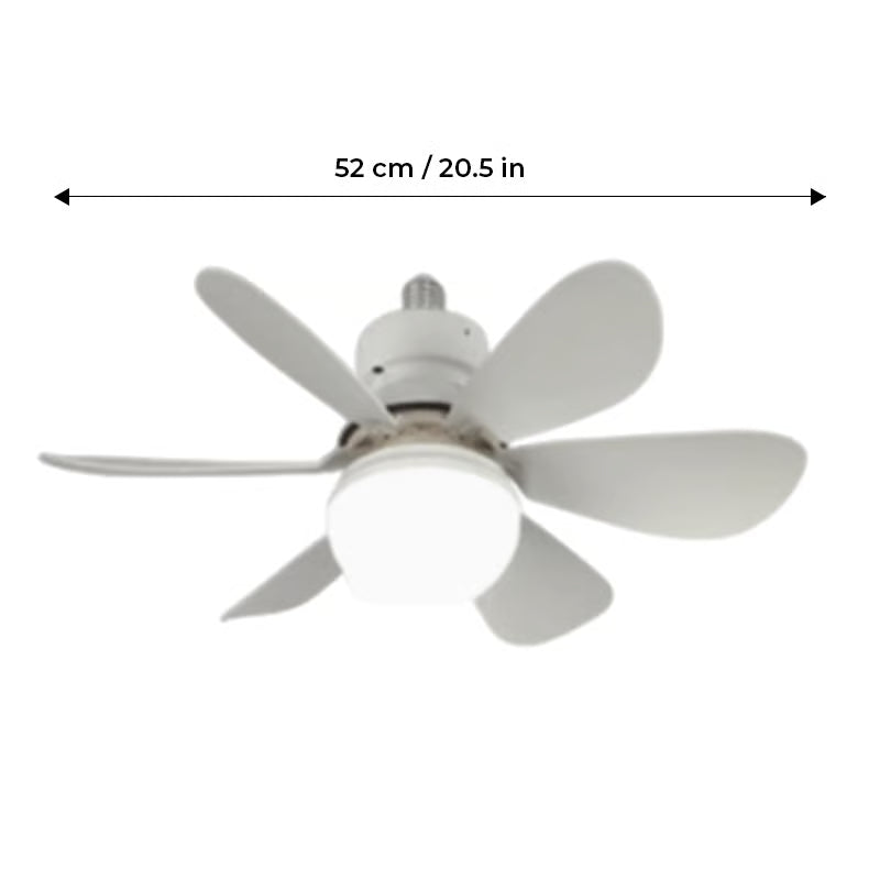BreezeGlow – Socket Ceiling Fan with Adjustable LED Lighting – 40W 20.5" Flat | All-White 6 blades