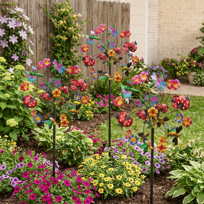 Outdoors Wind Spinners with Decorative Flowers(Includes bracket) – image 3