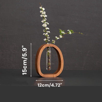NatureNest – Solid Wood Glass Flower Vase – Large