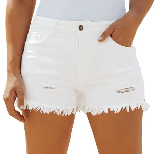 BlueBelle - Distressed Denim Shorts – White / S