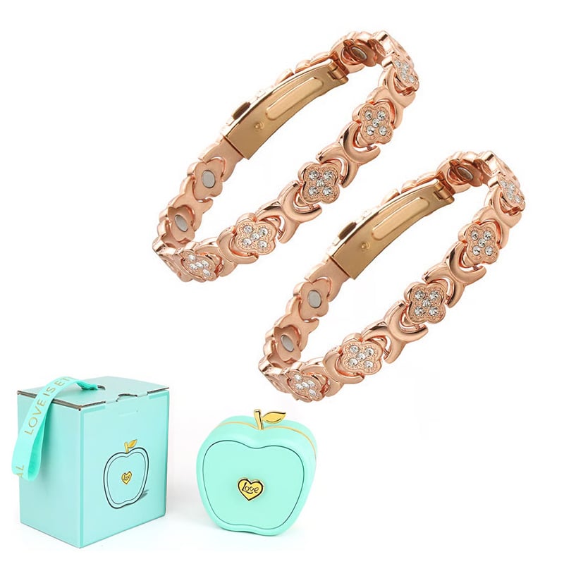 BloomGrace – Flower Copper Bracelet Elegant Style – 2 Bracelets + 2 Turquoise apple box