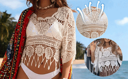 LaceAura – Crochet Hollow Out Tassel Cover Up for Beach Wear – image 5